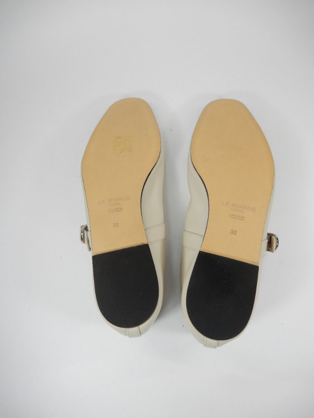 LE MONDE BERYL Mary Jane Ballet Flat 38 7.5 Ecru Lambskin Leather Square Toe NEW - Picture 15 of 16